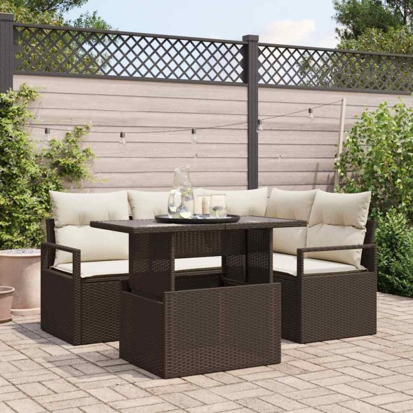 Garden Sofa Set 5 pcs Brown and cream polyrattan