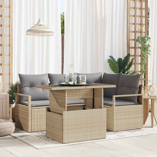 Garden Sofa Set 5 pcs beige and light gray