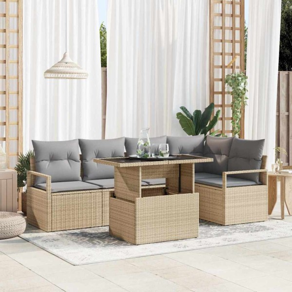 Garden Sofa Set 6 pcs Beige and light gray polyrattan
