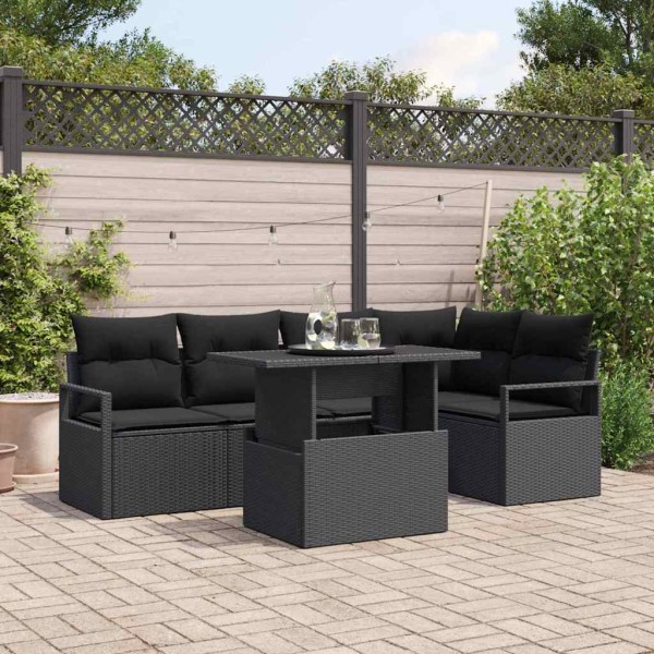 Garden sofa set with pillow 6 pcs Black polyrattan