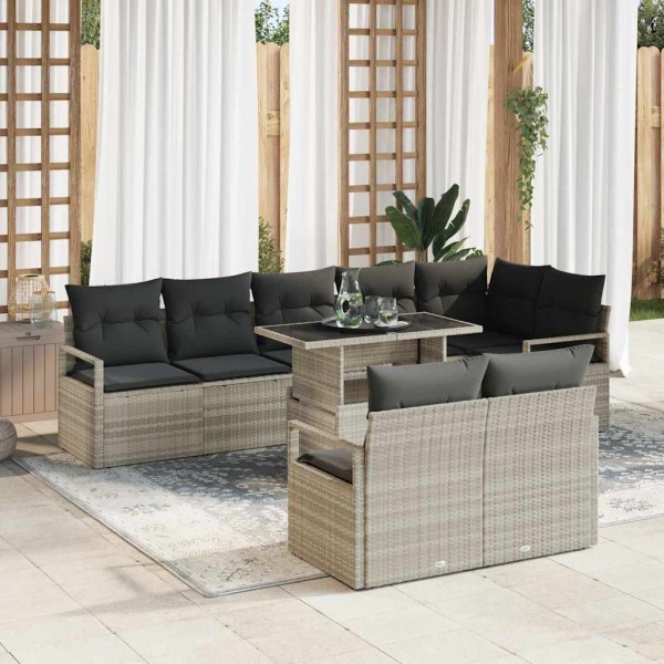Garden sofa set with pillow 9 pcs Light gray polyrattan