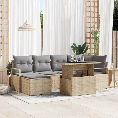Garden Sofa Set 7 pcs beige...