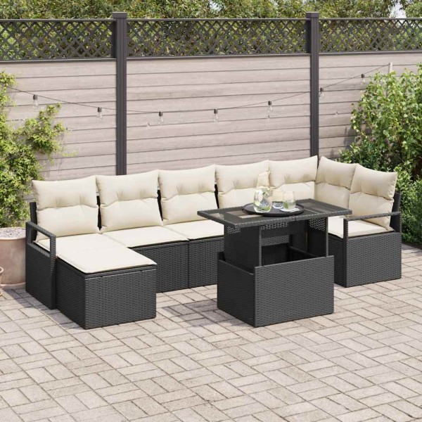 Garden sofa set with pillow 8 pcs Black and cream
