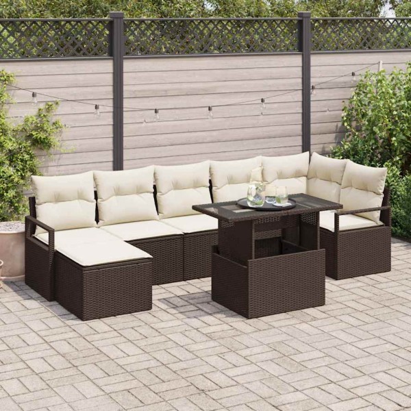 Garden sofa set with pillow 8 pcs Brown and cream