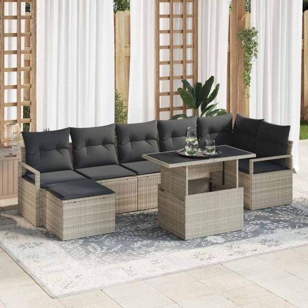 Garden sofa set with pillow 8 pcs Light grey