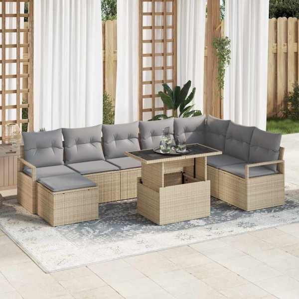 Garden Sofa Set 9 pcs beige and light gray