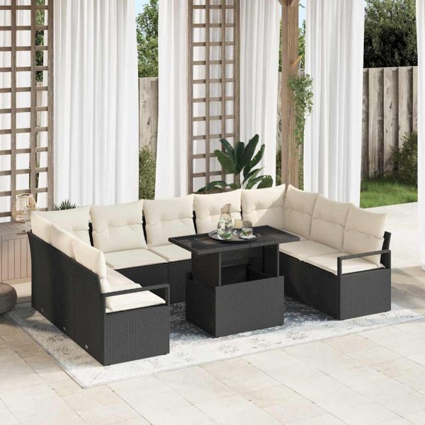 Garden Sofa Set 10 pcs Black and cream polyrattan