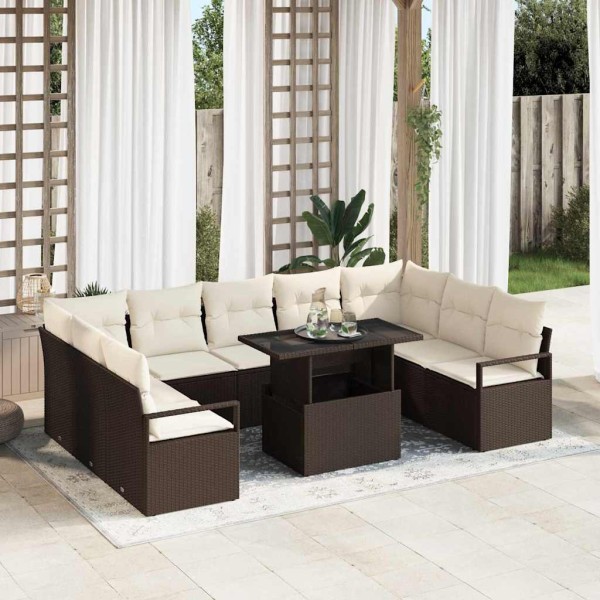 Garden Sofa Set 10 pcs Brown and cream polyrattan