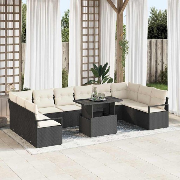 Garden Sofa Set 11 pcs Black and cream polyrattan