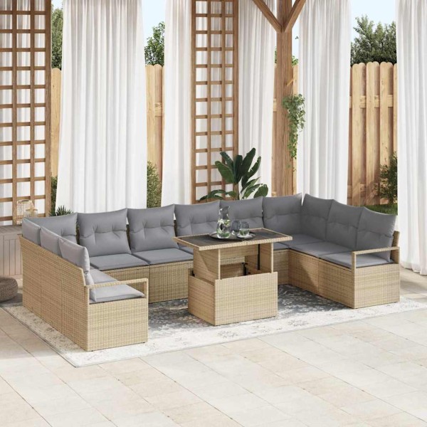 Garden Sofa Set 11 pcs Beige and light gray polyrattan