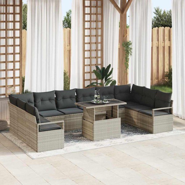 Garden sofa set with pillow 11 pcs Light gray polyrattan
