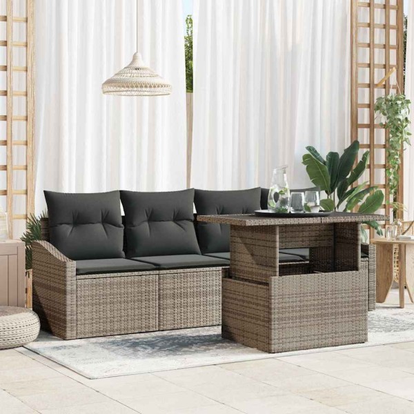 Garden sofa set with pillow 5 pcs Gray polyrattan