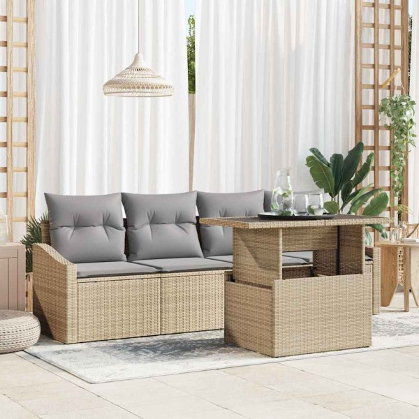 Garden Sofa Set 5 pcs beige and light gray