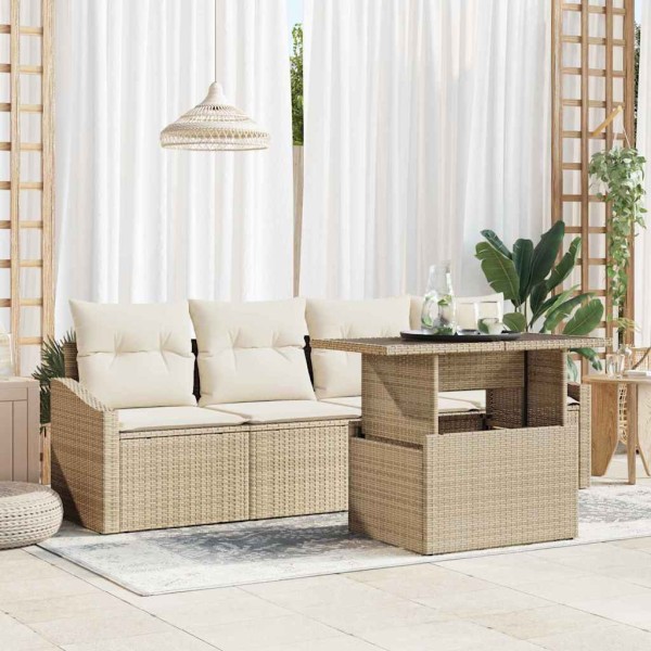 Garden Sofa Set 5 pcs beige and cream polyrattan