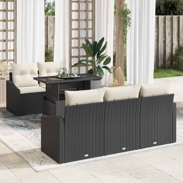Garden Sofa Set 6 pcs Black and cream polyrattan