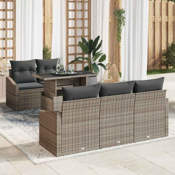 Garden sofa set with pillow 6 pcs Gray polyrattan