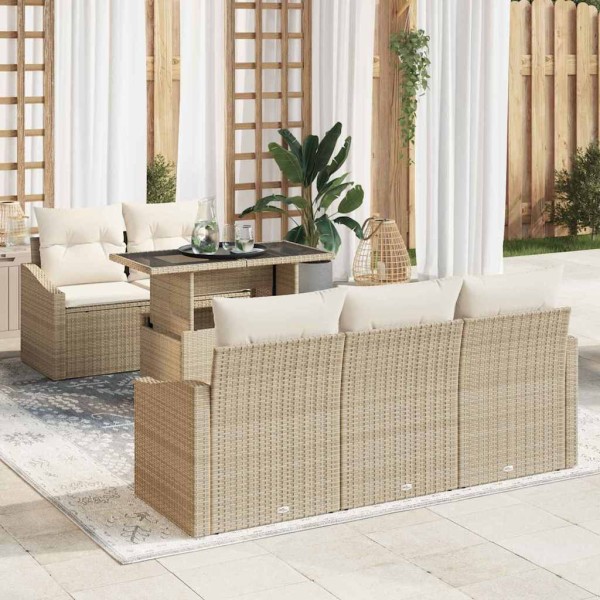 Garden Sofa Set 6 pcs beige and cream polyrattan