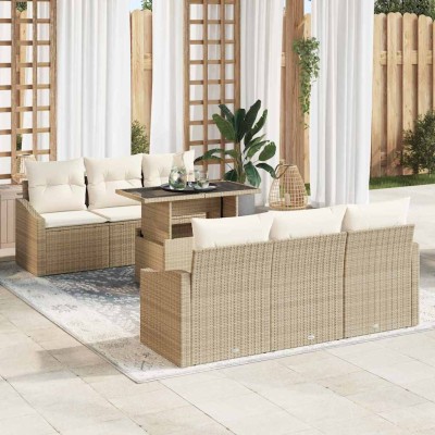 Garden Sofa Set 7 pcs Beige...
