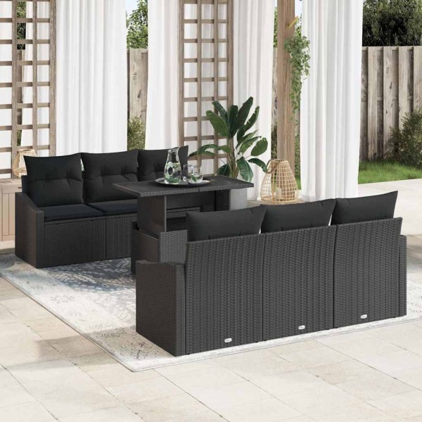 Garden sofa set with storage 7 pcs Black polyrattan