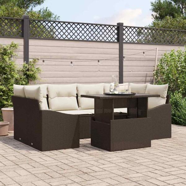 Garden Sofa Set 7 pcs Brown and cream polyrattan