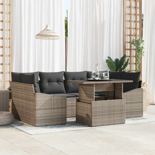 Garden sofa set with storage 7 pcs Gray polyrattan