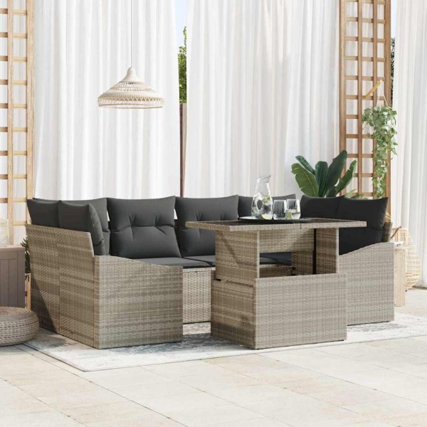Garden sofa set with storage 7 pcs Light gray polyrattan