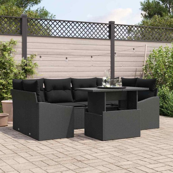 Garden sofa set with pillow 7 pcs Black polyrattan