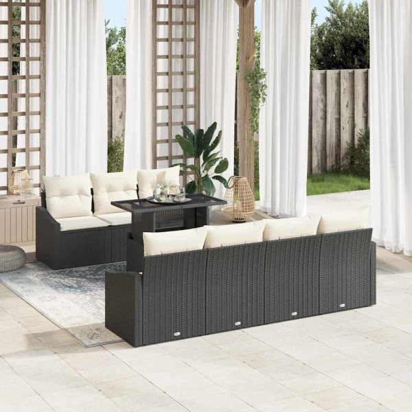 Garden Sofa Set 8 pcs Black and cream polyrattan