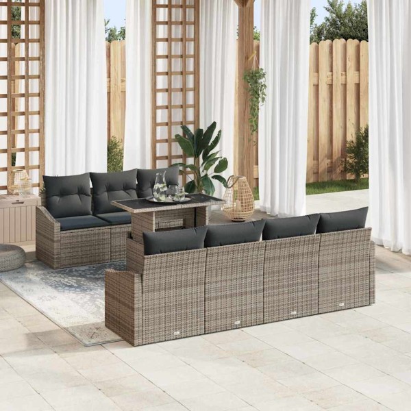 Garden sofa set with pillow 8 pcs Gray polyrattan