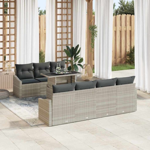 Garden sofa set with pillow 8 pcs Light gray polyrattan
