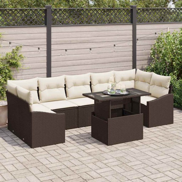 Garden sofa set with cushion 8 pcs Brown and cream polyrattan
