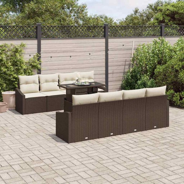 Garden Sofa Set 7 pcs Brown and cream polyrattan