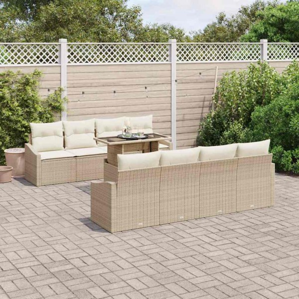 Garden Sofa Set 7 pcs Beige and cream polyrattan