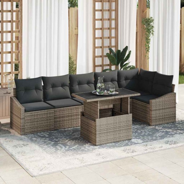 Garden sofa set with pillow 7 pcs Gray polyrattan