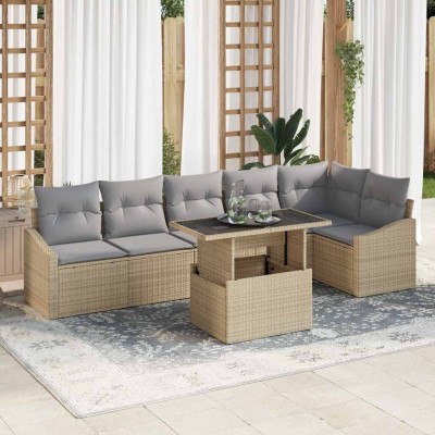 Garden Sofa Set 7 pcs beige...