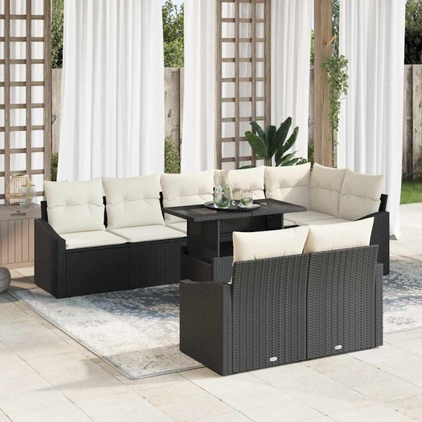 Garden Sofa Set 9 pcs Black and cream polyrattan