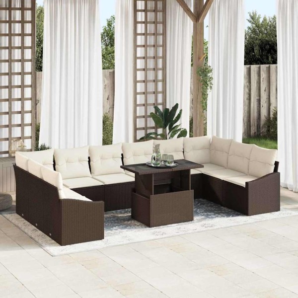Sofa set 11 pcs Brown and cream polyrattan