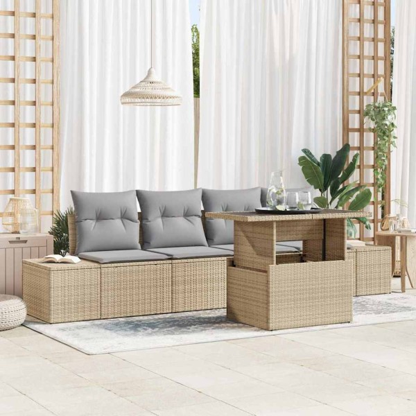 Sofa set 5 pcs Beige and light gray polyrattan