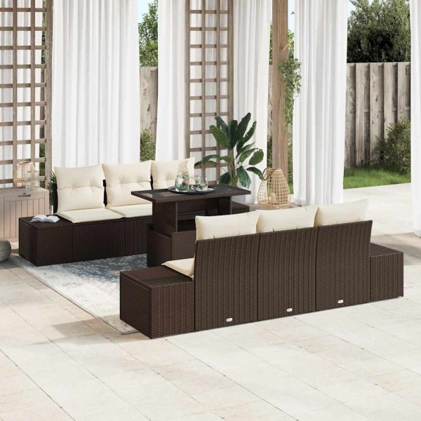 Sofa set 7 pcs Brown and cream polyrattan