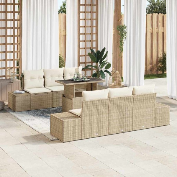 Sofa set with pillow 7 pcs Beige and cream polyrattan