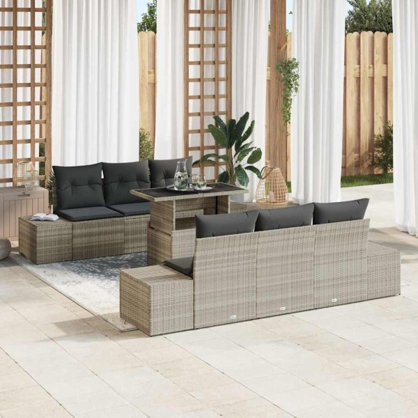 Sofa set with pillow 7 pcs Light gray polyrattan