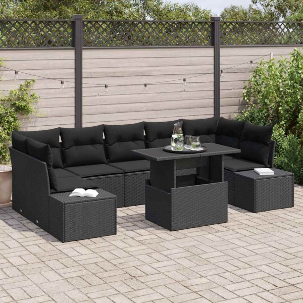 Sofos komplektas su pagalve 8 pcs Juoda poliratanas