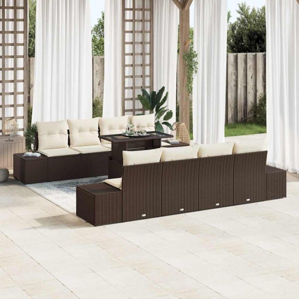 Garden Sofa Set 9 pcs Brown and cream polyrattan