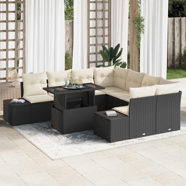 Garden Sofa Set 9 pcs Black and cream polyrattan