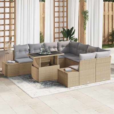 Garden Sofa Set 9 pcs Beige...