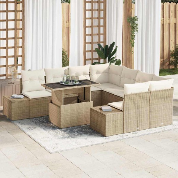 Garden Sofa Set 9 pcs Beige and cream polyrattan