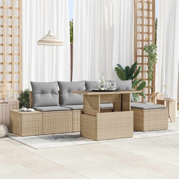 Garden Sofa Set 6 pcs Beige and light gray polyrattan