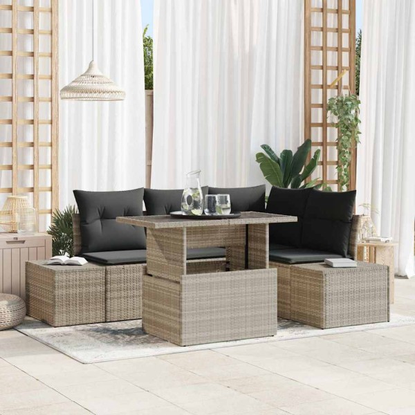 Garden sofa set with pillow 5 pcs Light gray polyrattan