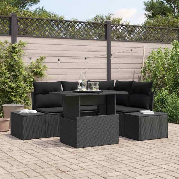 Garden sofa set with pillow 5 pcs Black polyrattan