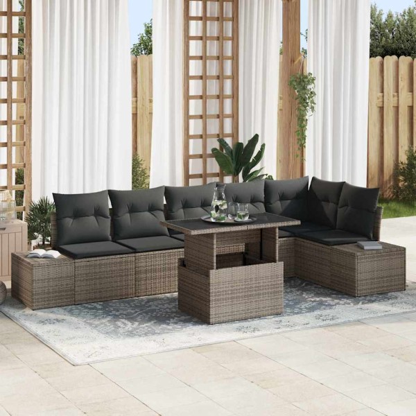 Garden sofa set with cushion and storage 7 pcs Gray